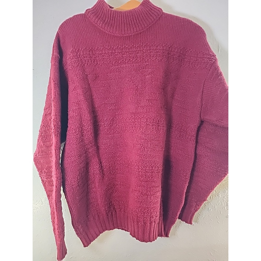 Vtg Pendleton Med  Wool  Sweater Mock Turtle Neck Unisex Chunky Knit Burgundy